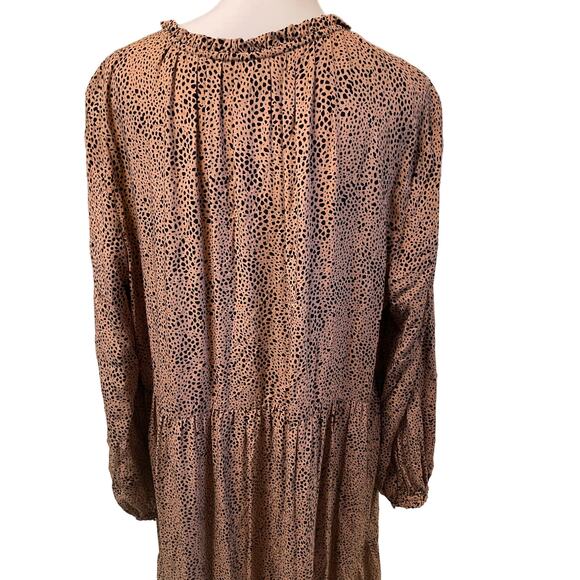 Old Navy XXL Tan and Black Small Print Maxi Long Sleeve Dress Round Neck NWT - Picture 1 of 4